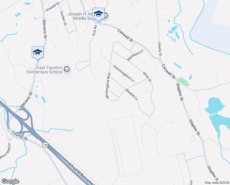 map of restaurants, bars, coffee shops, grocery stores, and more near 36 King Fisher Way in Taunton