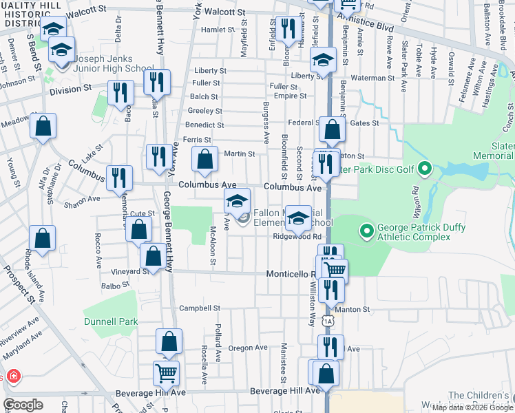 map of restaurants, bars, coffee shops, grocery stores, and more near 28 Corrente Court in Pawtucket