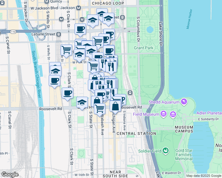 map of restaurants, bars, coffee shops, grocery stores, and more near in Chicago