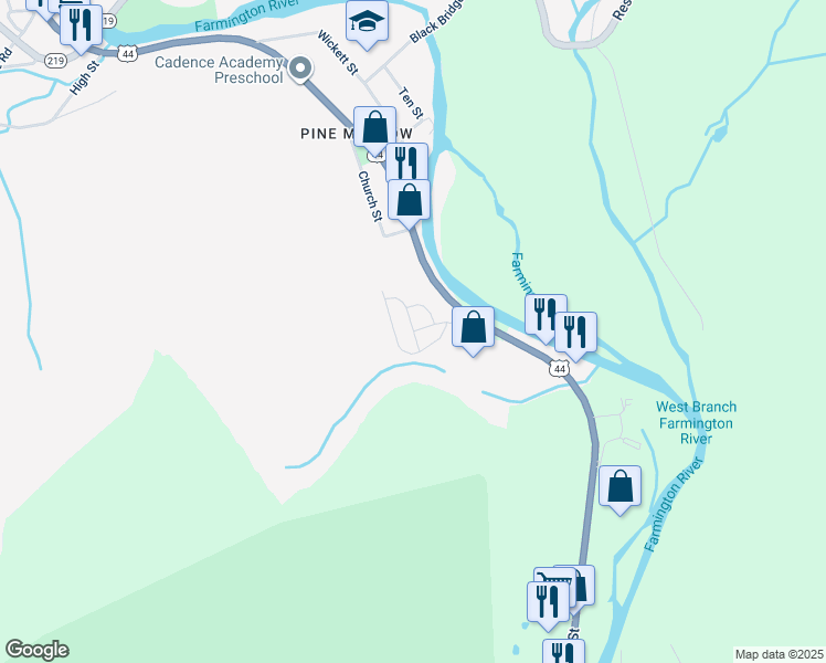 map of restaurants, bars, coffee shops, grocery stores, and more near Fox Run Lane in New Hartford