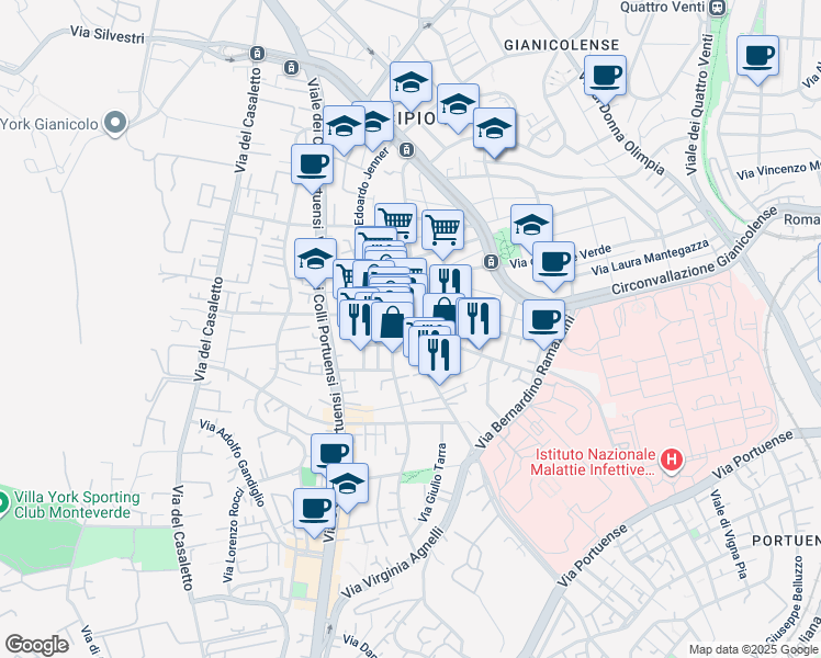 map of restaurants, bars, coffee shops, grocery stores, and more near 6 Via Francesco Datini in Rome