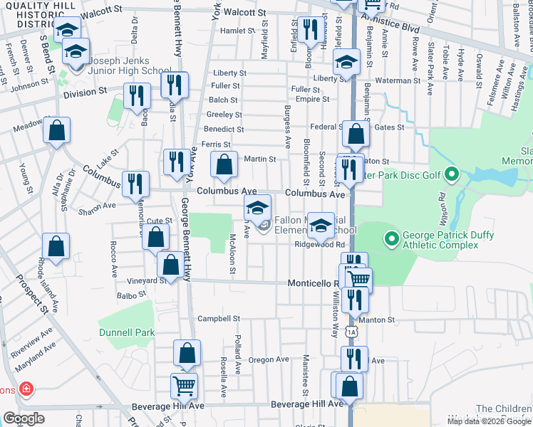 map of restaurants, bars, coffee shops, grocery stores, and more near 28 Corrente Court in Pawtucket