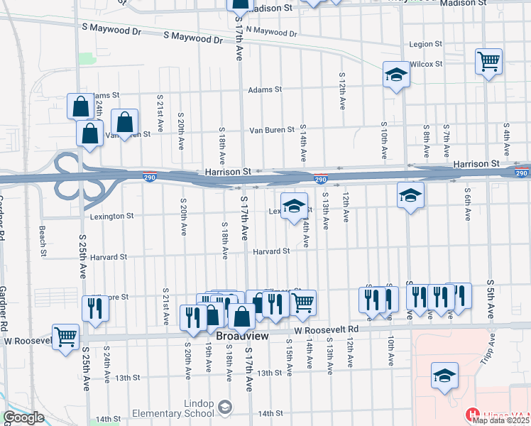 map of restaurants, bars, coffee shops, grocery stores, and more near 1901 16th Avenue in Broadview