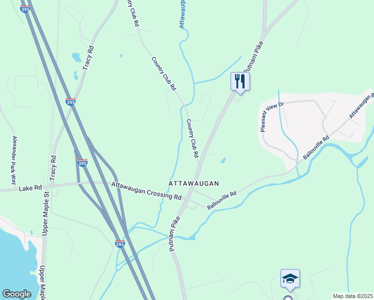 map of restaurants, bars, coffee shops, grocery stores, and more near 17 Country Club Road in Killingly