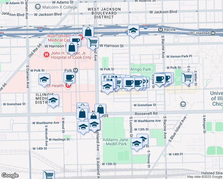 map of restaurants, bars, coffee shops, grocery stores, and more near in Chicago