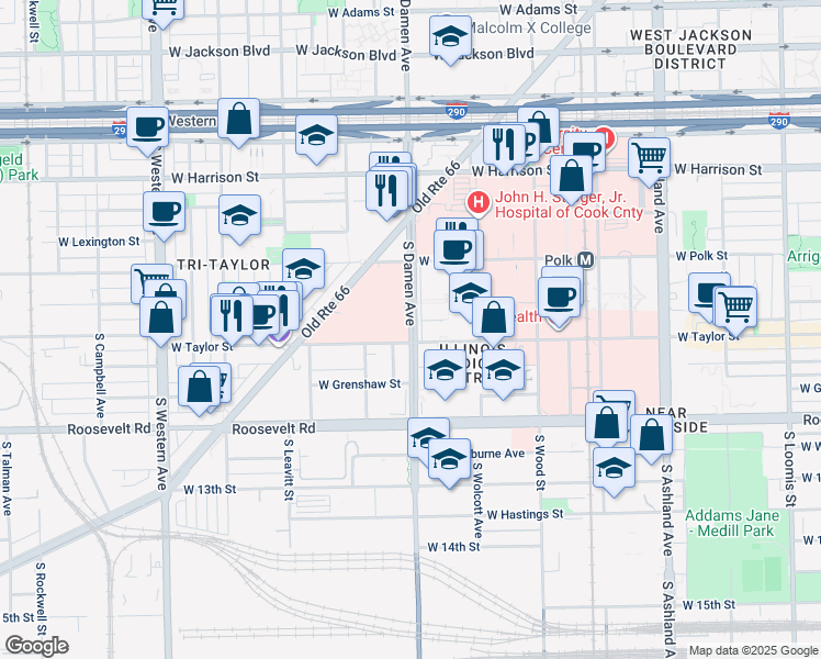 map of restaurants, bars, coffee shops, grocery stores, and more near 934 South Damen Avenue in Chicago