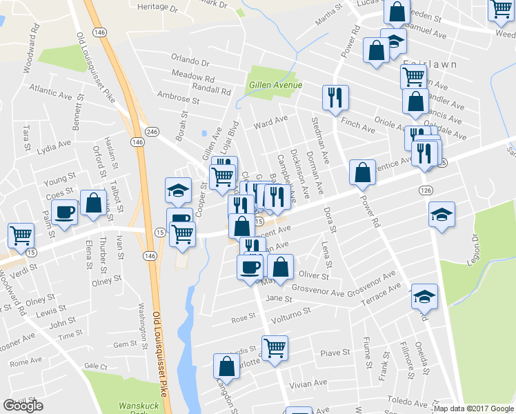map of restaurants, bars, coffee shops, grocery stores, and more near 13 Cleveland Street in North Providence