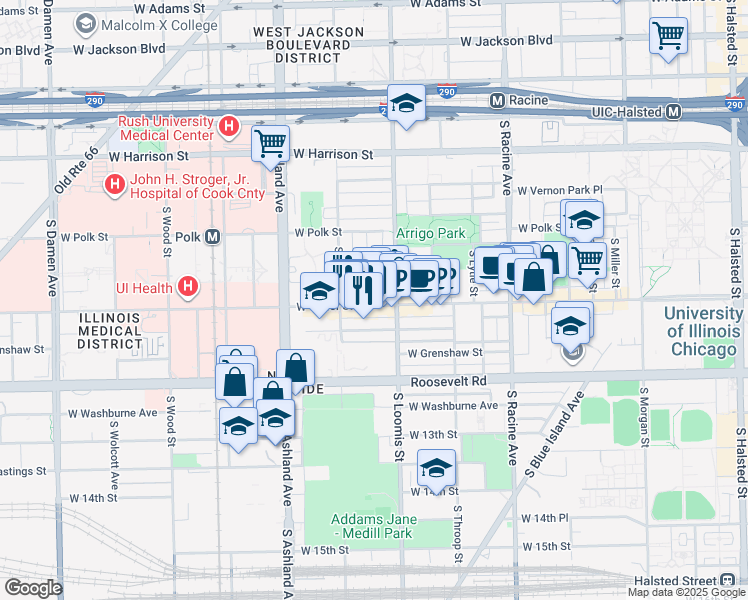 map of restaurants, bars, coffee shops, grocery stores, and more near 1004 South Bishop Street in Chicago