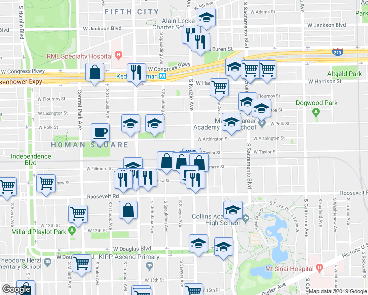 map of restaurants, bars, coffee shops, grocery stores, and more near 972 South Kedzie Avenue in Chicago
