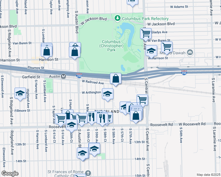 map of restaurants, bars, coffee shops, grocery stores, and more near 914 South Menard Avenue in Chicago