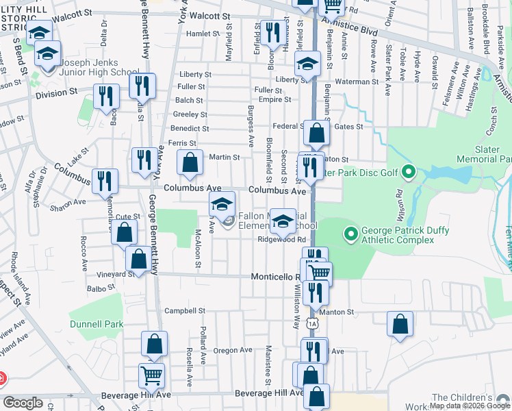 map of restaurants, bars, coffee shops, grocery stores, and more near 4 Catherine Street in Pawtucket