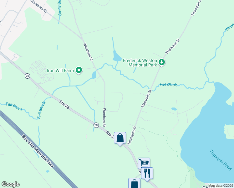 map of restaurants, bars, coffee shops, grocery stores, and more near 299 Wareham Street in Middleborough