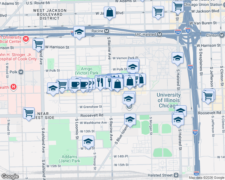 map of restaurants, bars, coffee shops, grocery stores, and more near in Chicago