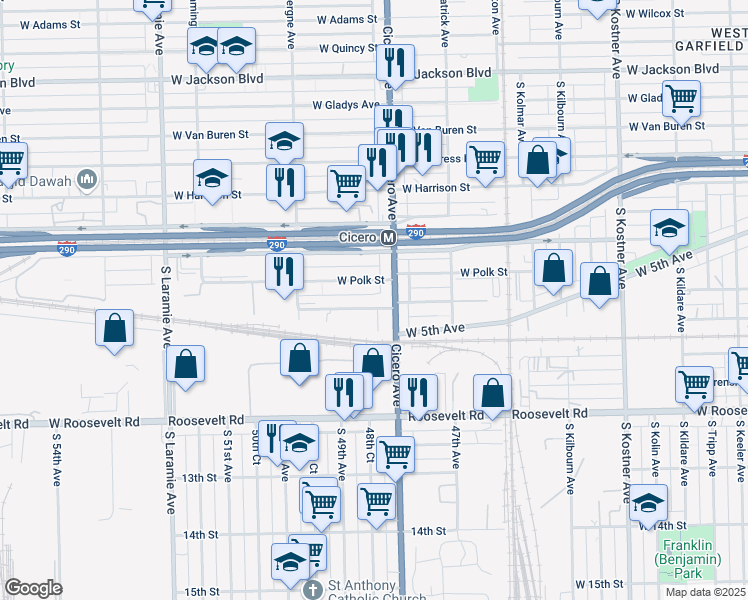 map of restaurants, bars, coffee shops, grocery stores, and more near 4814 West Arthington Street in Chicago