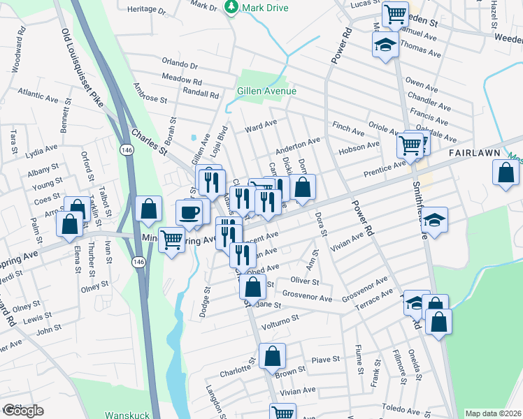 map of restaurants, bars, coffee shops, grocery stores, and more near 5 Baird Avenue in North Providence