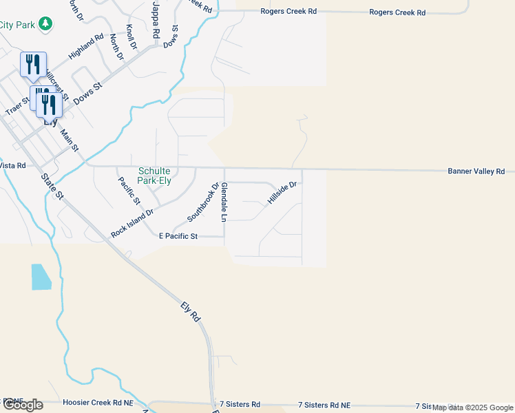 map of restaurants, bars, coffee shops, grocery stores, and more near 2075 Hillside Drive in Ely