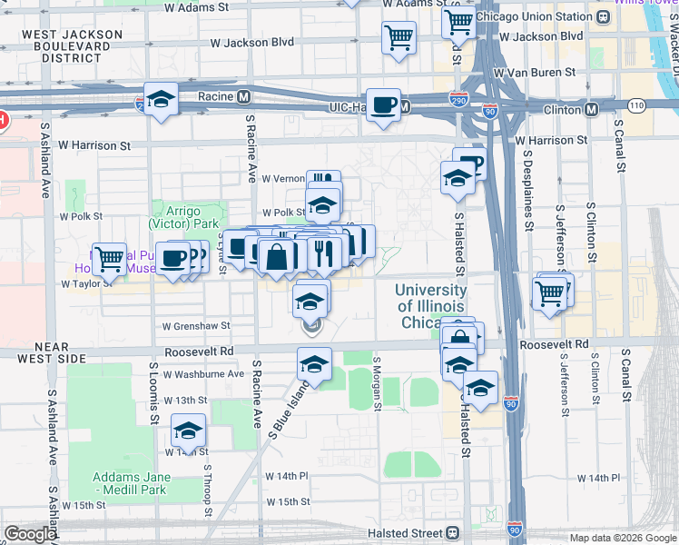 map of restaurants, bars, coffee shops, grocery stores, and more near in Chicago