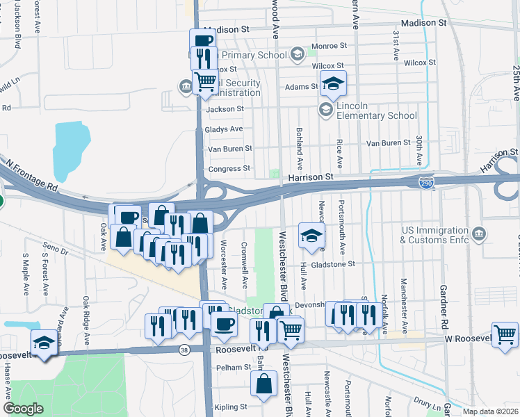 map of restaurants, bars, coffee shops, grocery stores, and more near 707 Balmoral Avenue in Westchester