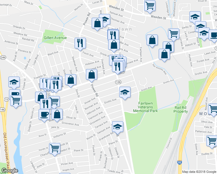 map of restaurants, bars, coffee shops, grocery stores, and more near 261 West Forest Avenue in Pawtucket