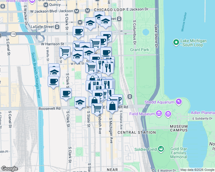 map of restaurants, bars, coffee shops, grocery stores, and more near in Chicago