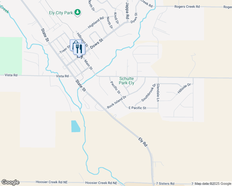 map of restaurants, bars, coffee shops, grocery stores, and more near 1100-1110 Pacific Street in Ely