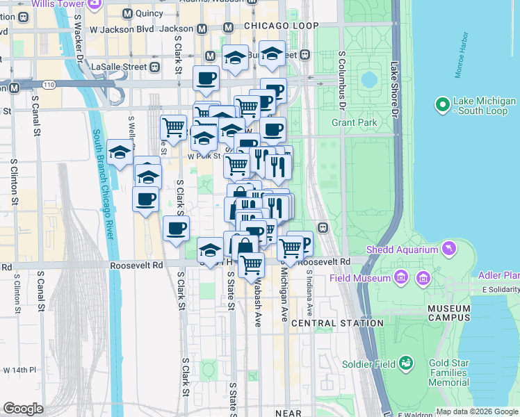 map of restaurants, bars, coffee shops, grocery stores, and more near in Chicago