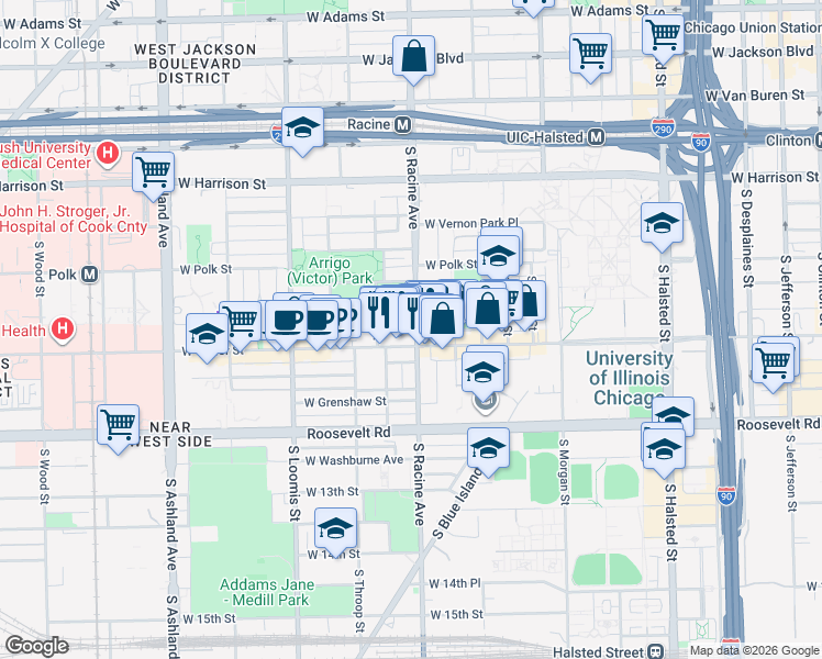 map of restaurants, bars, coffee shops, grocery stores, and more near 914 South Racine Avenue in Chicago