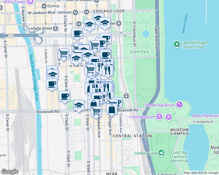 map of restaurants, bars, coffee shops, grocery stores, and more near in Chicago