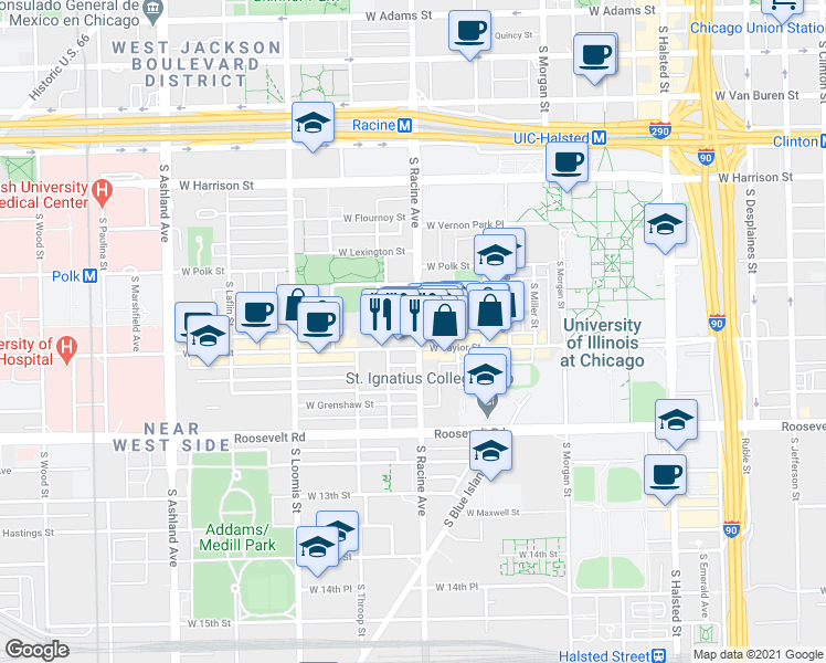 map of restaurants, bars, coffee shops, grocery stores, and more near in Chicago