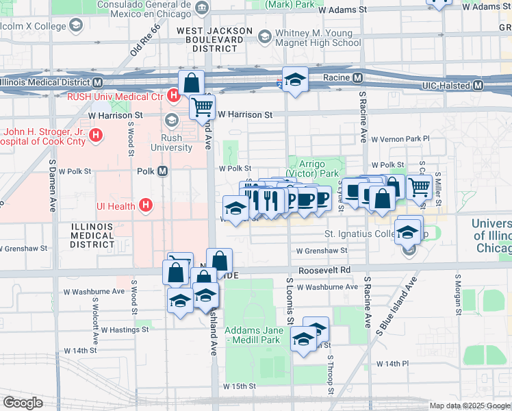 map of restaurants, bars, coffee shops, grocery stores, and more near 1004 South Bishop Street in Chicago