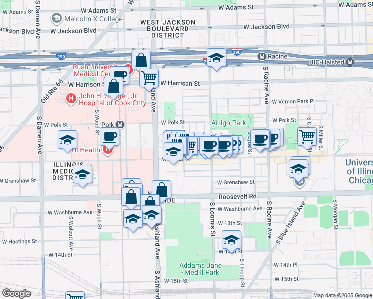 map of restaurants, bars, coffee shops, grocery stores, and more near in Chicago