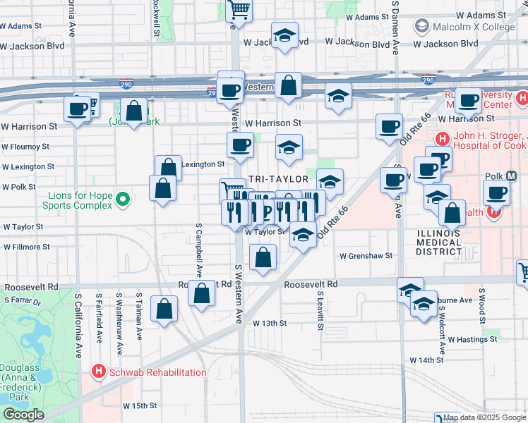 map of restaurants, bars, coffee shops, grocery stores, and more near 926 South Oakley Boulevard in Chicago