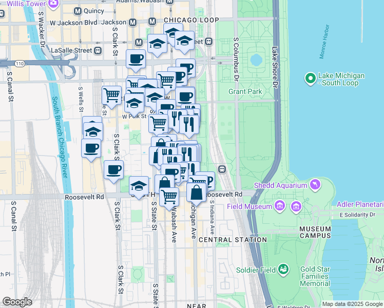 map of restaurants, bars, coffee shops, grocery stores, and more near in Chicago