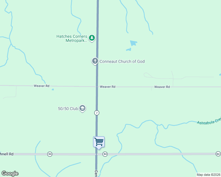 map of restaurants, bars, coffee shops, grocery stores, and more near 5958 Weaver Road in Conneaut