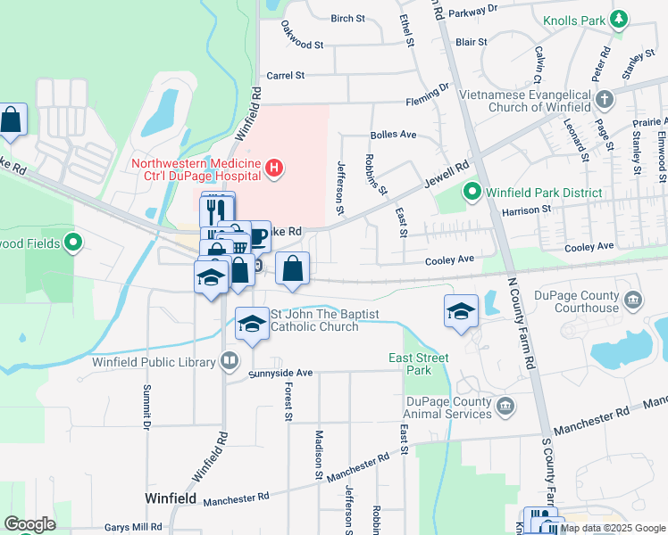 map of restaurants, bars, coffee shops, grocery stores, and more near in Winfield