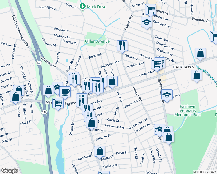 map of restaurants, bars, coffee shops, grocery stores, and more near 964 Mineral Spring Avenue in North Providence