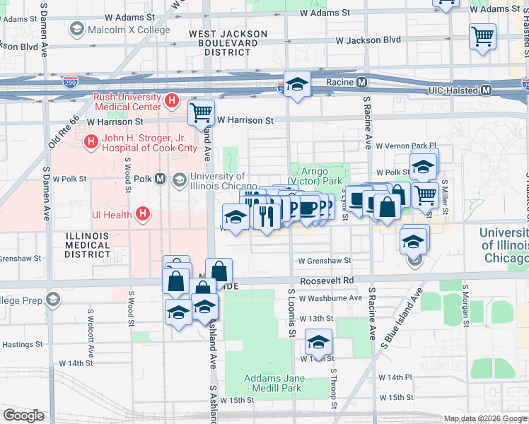map of restaurants, bars, coffee shops, grocery stores, and more near 1004 South Bishop Street in Chicago
