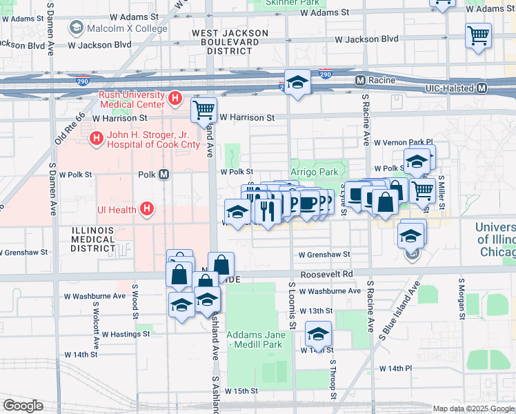 map of restaurants, bars, coffee shops, grocery stores, and more near 1004 South Bishop Street in Chicago