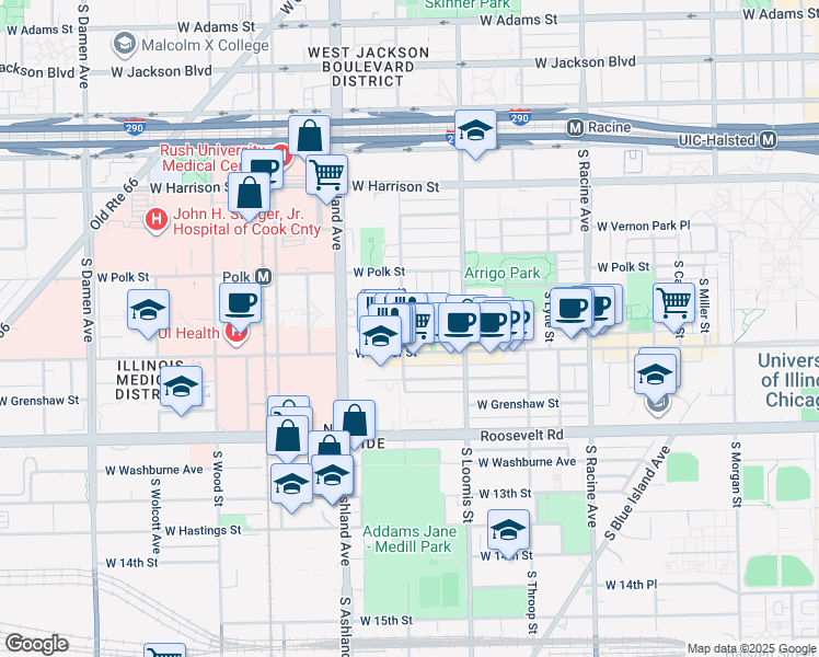map of restaurants, bars, coffee shops, grocery stores, and more near in Chicago