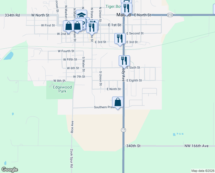 map of restaurants, bars, coffee shops, grocery stores, and more near 306 East 9th Street in Madrid