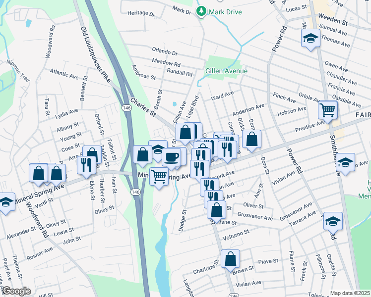map of restaurants, bars, coffee shops, grocery stores, and more near 7 Remington Street in North Providence