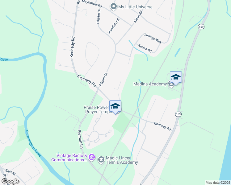 map of restaurants, bars, coffee shops, grocery stores, and more near 3 Canterbury Lane in Windsor