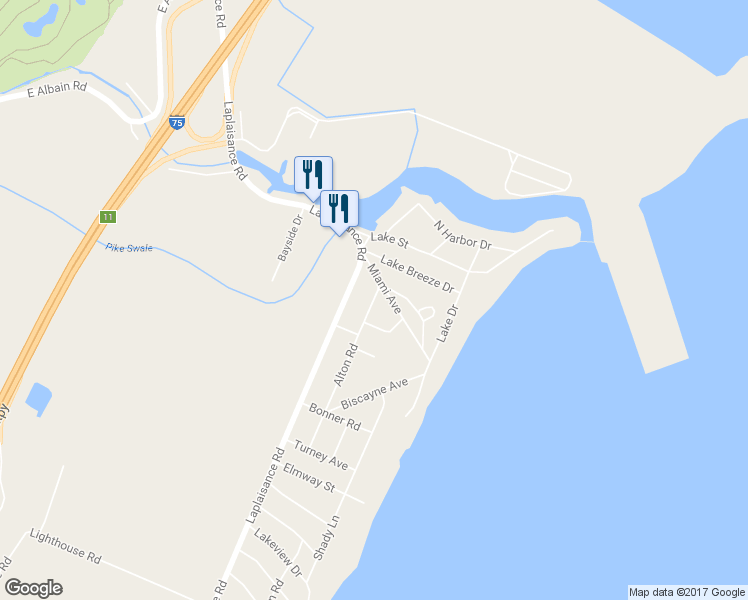 map of restaurants, bars, coffee shops, grocery stores, and more near 13852 Alton Rd in Monroe Charter Township