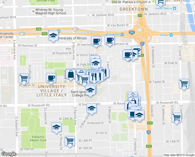 map of restaurants, bars, coffee shops, grocery stores, and more near in Chicago