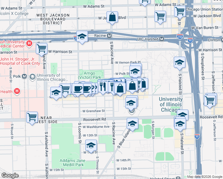 map of restaurants, bars, coffee shops, grocery stores, and more near in Chicago