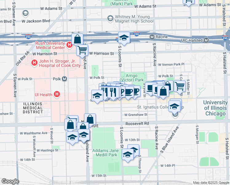 map of restaurants, bars, coffee shops, grocery stores, and more near 1004 South Bishop Street in Chicago