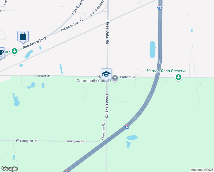 map of restaurants, bars, coffee shops, grocery stores, and more near 13742 Three Oaks Road in Sawyer