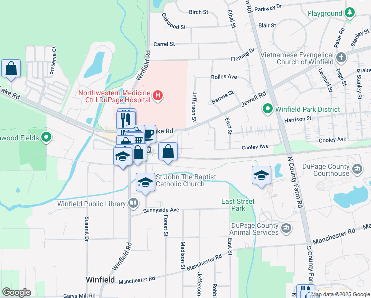 map of restaurants, bars, coffee shops, grocery stores, and more near in Winfield
