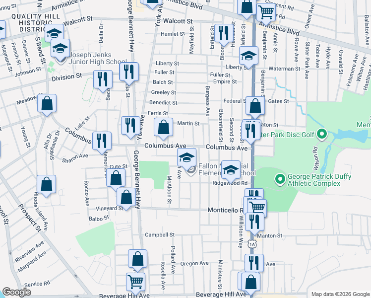 map of restaurants, bars, coffee shops, grocery stores, and more near 28 Corrente Court in Pawtucket