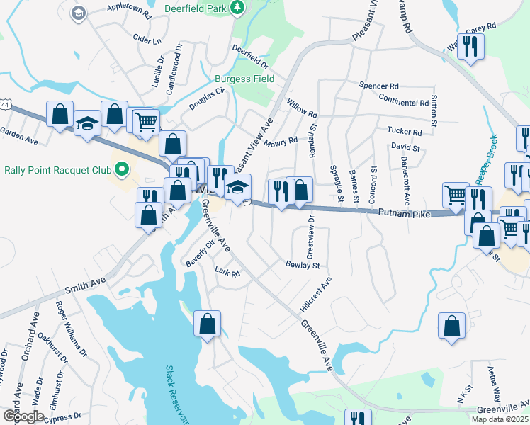map of restaurants, bars, coffee shops, grocery stores, and more near 10 Hattie Avenue in Smithfield